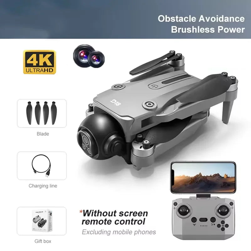 2025 New D18 Drone 8K HD Dual Camera Aerial Photography Obstacle Avoidance Brushless Motor 5G WIFI GPS Return 18000m Quadcopter