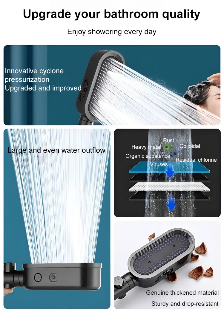 3 In 1 High Pressure Shower Head With Filter Handheld Adjustable Button Bathroom Shower Head Water Saving Bathroom Accessories