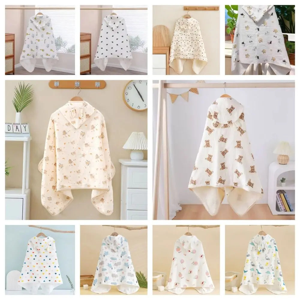 Warm Cartoon Printed Baby Gauze Bath Towel Four Layer Comfortable Hooded Bathrobe Soft Absorbent Infant Bathrobe Sleepwear