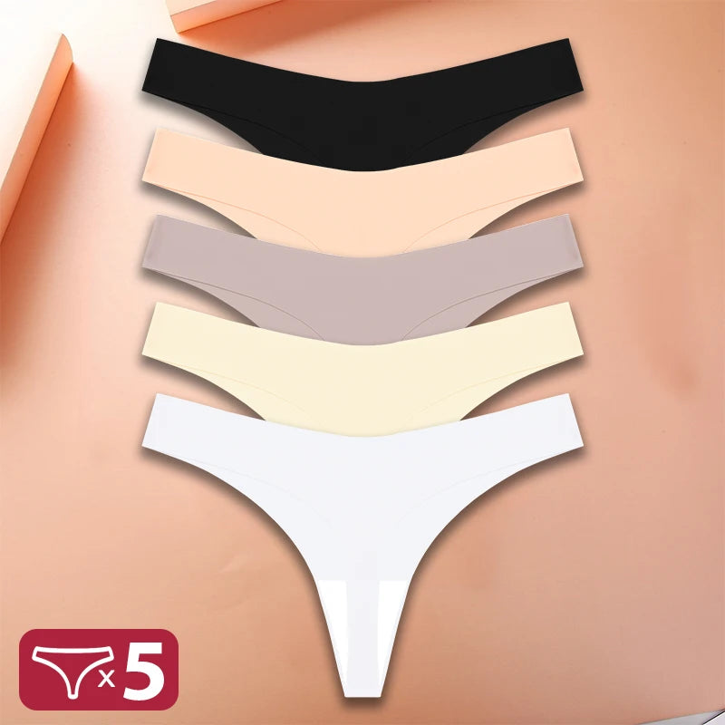 5Pcs/Set Sexy G-String Underwear Female T-back Intimates Lingerie Seamless Low Waist Underpants 10 Color Lady Bikini Panty XS-XL