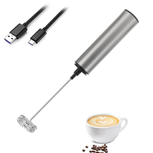 Rechargeable Stainless Steel Milk Frother 2 Speeds for Latte Cappuccino Espresso Home And Barista Use