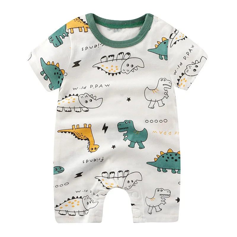 Breathable Cotton Baby Cartoon Jumpsuits, Short Sleeve Bodysuit for Newborn Infant Boys Girls Rompers of Crawling Clothes