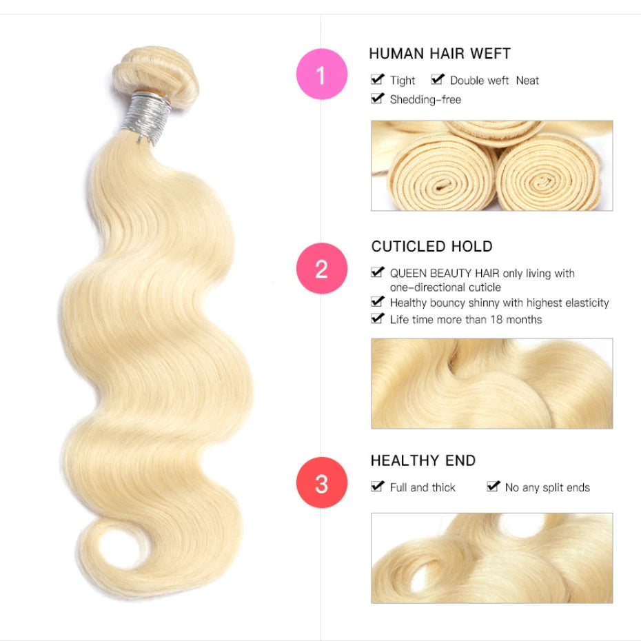 30 40 Inches 613 Honey Blonde Bundles 100% Human Hair Weave Bundles Double Track Peruvian Body Wave Bundles Human Hair Extension