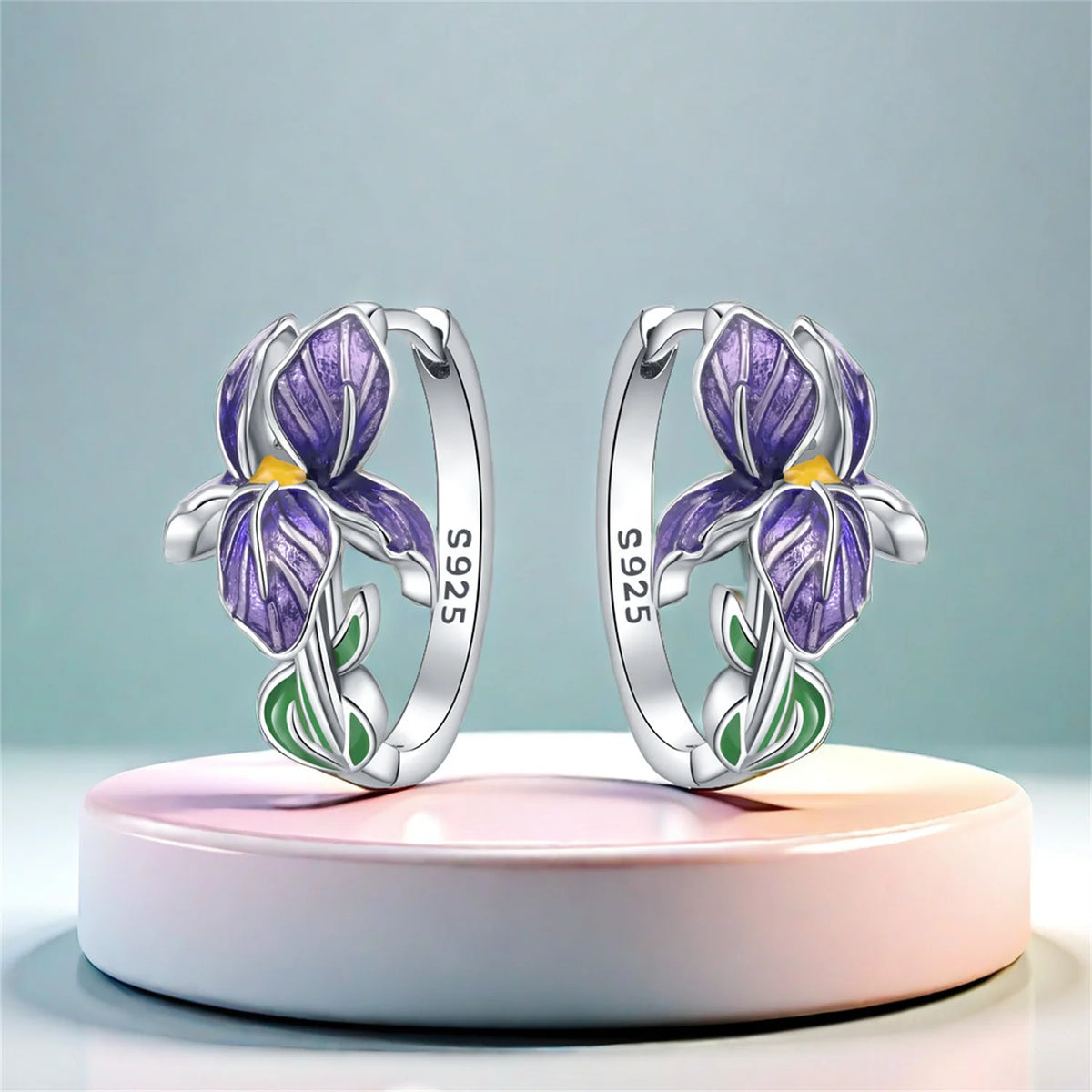 925 Sterling Silver Needle Iris Flower Hoop Earrings for Women Original Elegant Versatile Jewelry Birthday Party Fine Gift 2026