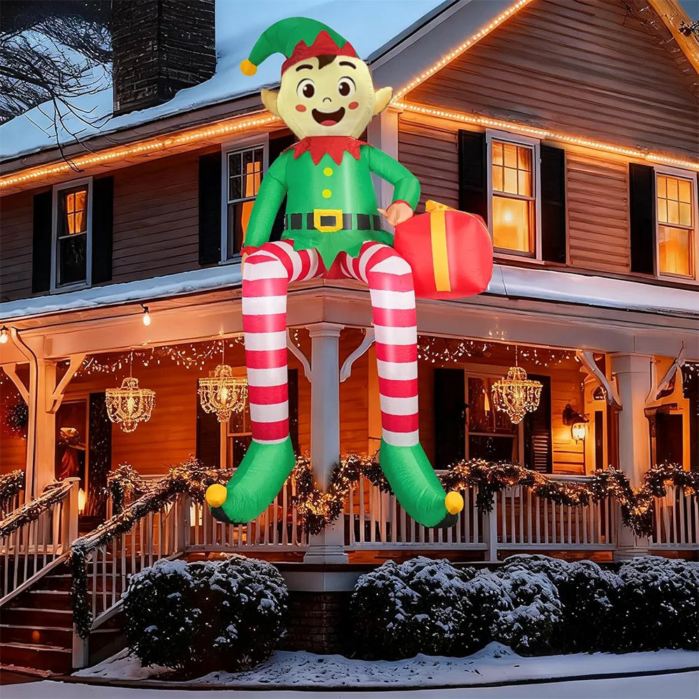 2.4M Christmas Inflatable Sitting Elf Outdoor Decoration Standing Gingerbread Man Inflatable Christmas Blow up Yard Decorations