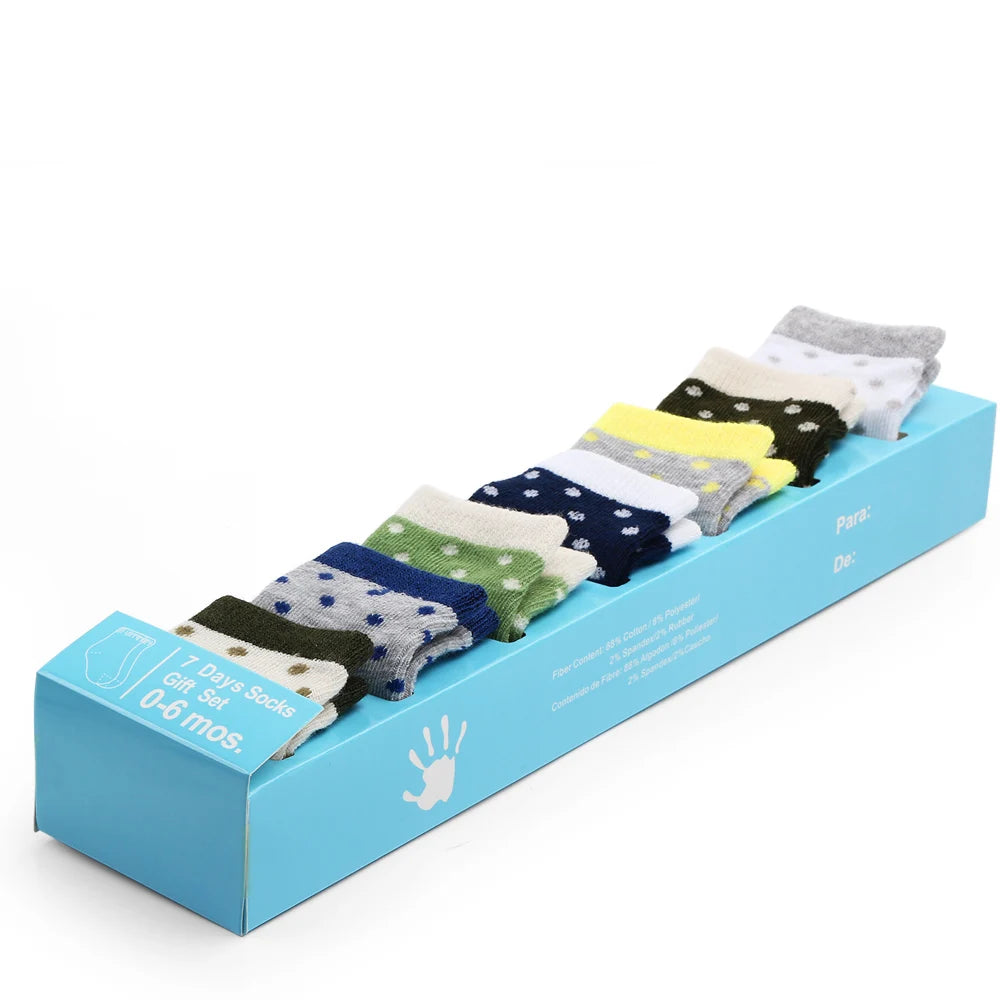 7 Pairs Set for Baby Socks Soft Cotton Cute Animal Smile Face Spring and Autumn for 0-6 Months Toddler Boys and Girls W0040W0052