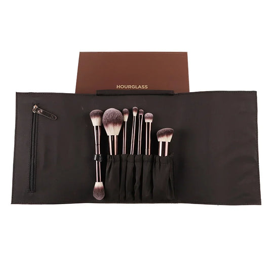 Hourglass Vegan Makeup Brush Set 7pcs High Quality Synthetic Hair Metal Handle Travel Cosmetic Brushes Kit with Pouch Box