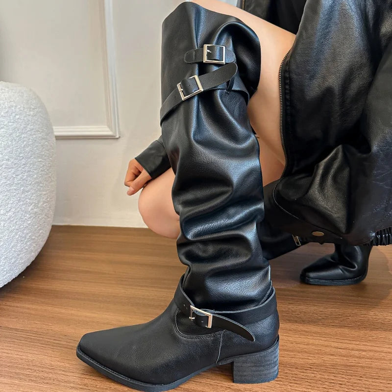 Women's Chelsea Boots 2025 Autumn New Suede High Heel Knee-high Boots Sexy Pointed Designer Elegant Banquet Ladies Gothic Boots