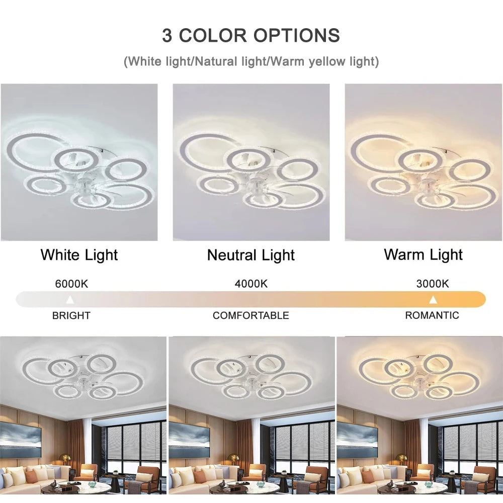 Smart Ceiling Fan with Lights Remote Control 6 Speeds Modern Circular Ring LED Fan Lamp Fixtures Kitchen Bedroom Home Fan Lamp