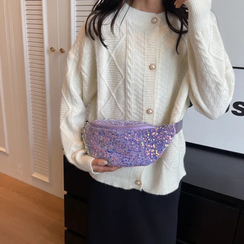 Light Luxury Zipper Fashion Women's Crossbody Bags New Best-selling Sweet Sequin Design Ladies Waist Packs Bolsas Femininas