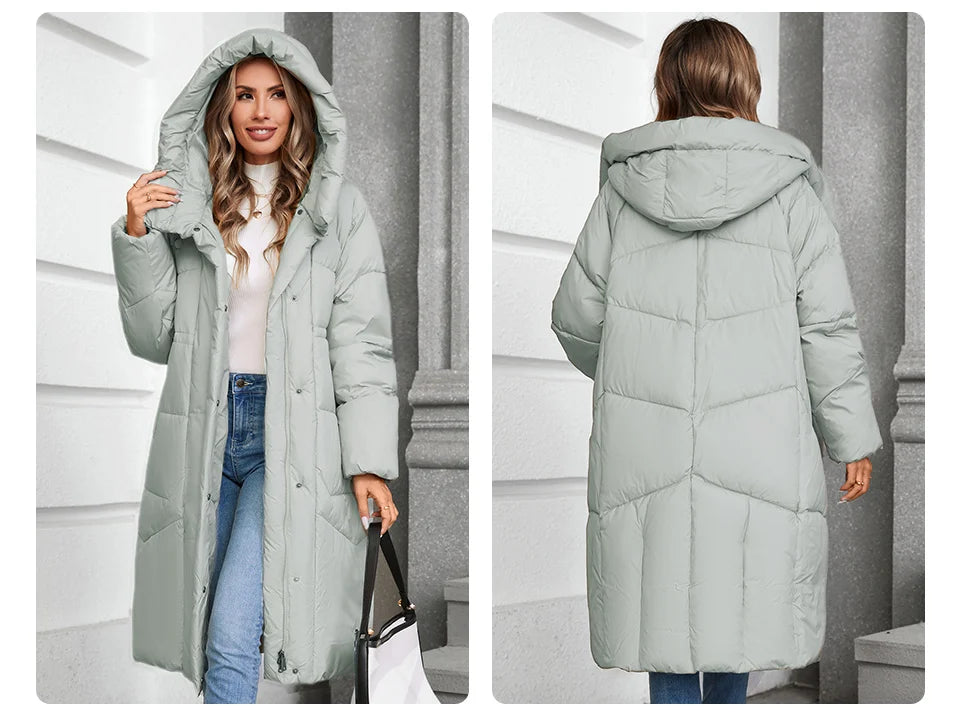 GASMAN 2024 Winter Down Jacket Women Long Classic zipper Design Pocket Stand Collar Hooded Slim Coat Women Parkas 88590