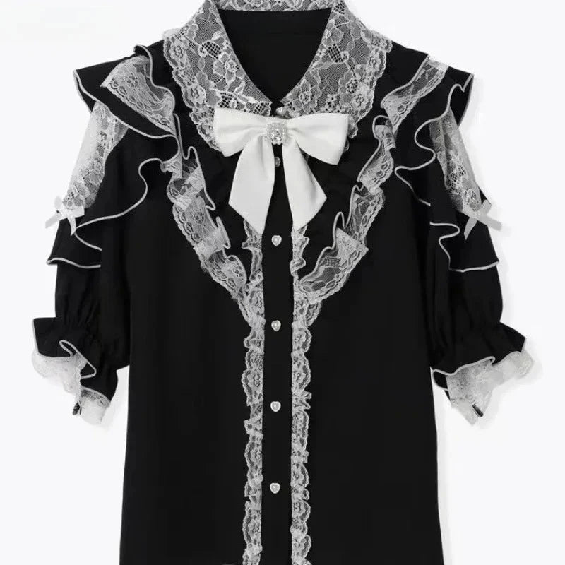 2025 New Summer Kawaii Short Sleeved Blouse Japanese Lolita Cute Sweet Versatile Thin Blusas Women Shirt Princess Party Vestidos