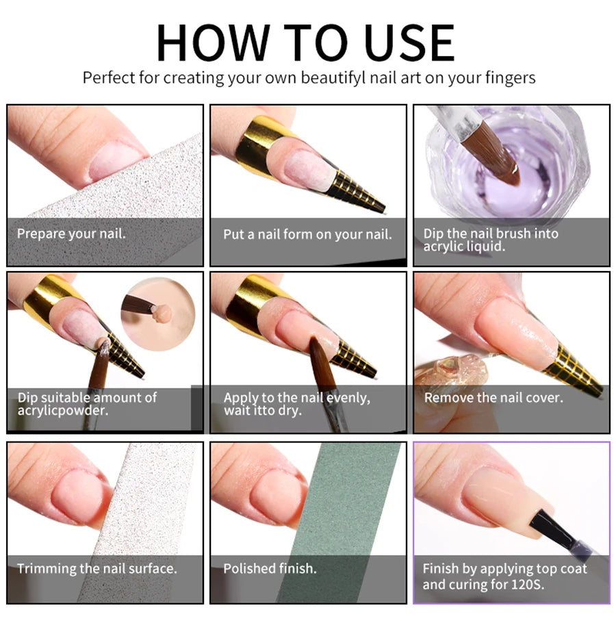 Nail Acrylic Powder Kit Professional Nail Art DIY Extended Mold Acrylic Gel Set Nail Glitter Powder 3D Nail Tips Carving Tools