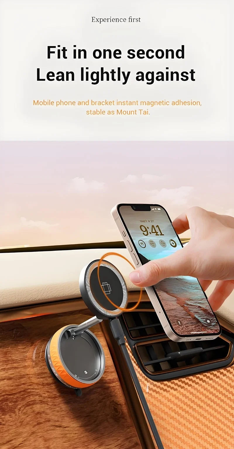 15W Wireless Car Charger Mount,Magnetic Vacuum Suction 360° Rotatable Foldable Portable Multi-Scenario Phone Stand for All Phone