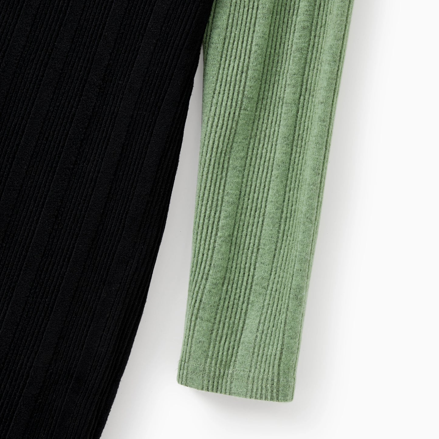 PatPat Family Matching Sets Green Color Block Long Sleeves Ribbed Tops/Dress/Romper