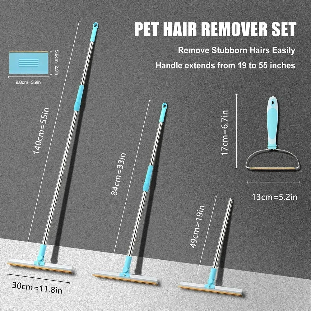 Pet Hair Remover Set Carpet Rake for Pet Hair Removal Adjustable Long Handle Dog Cat Hair Broom Reusable Fur Lint Remover