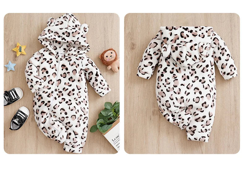 Autumn and Winter Comfortable Warmth white leopard Romper Onesie Newborn Knitted Newborn Baby Boy Newborn Baby Girl Toddler cool
