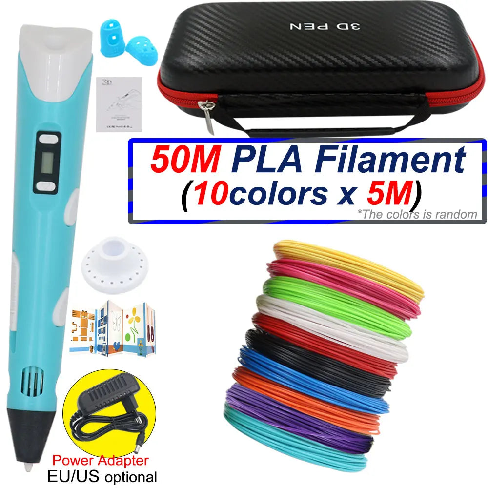 Surprising Children's 3D Printing Pen Set with LCD Display,Power adapter,Travel Case,PLA Filament,Kids Birthday Christmas Gift