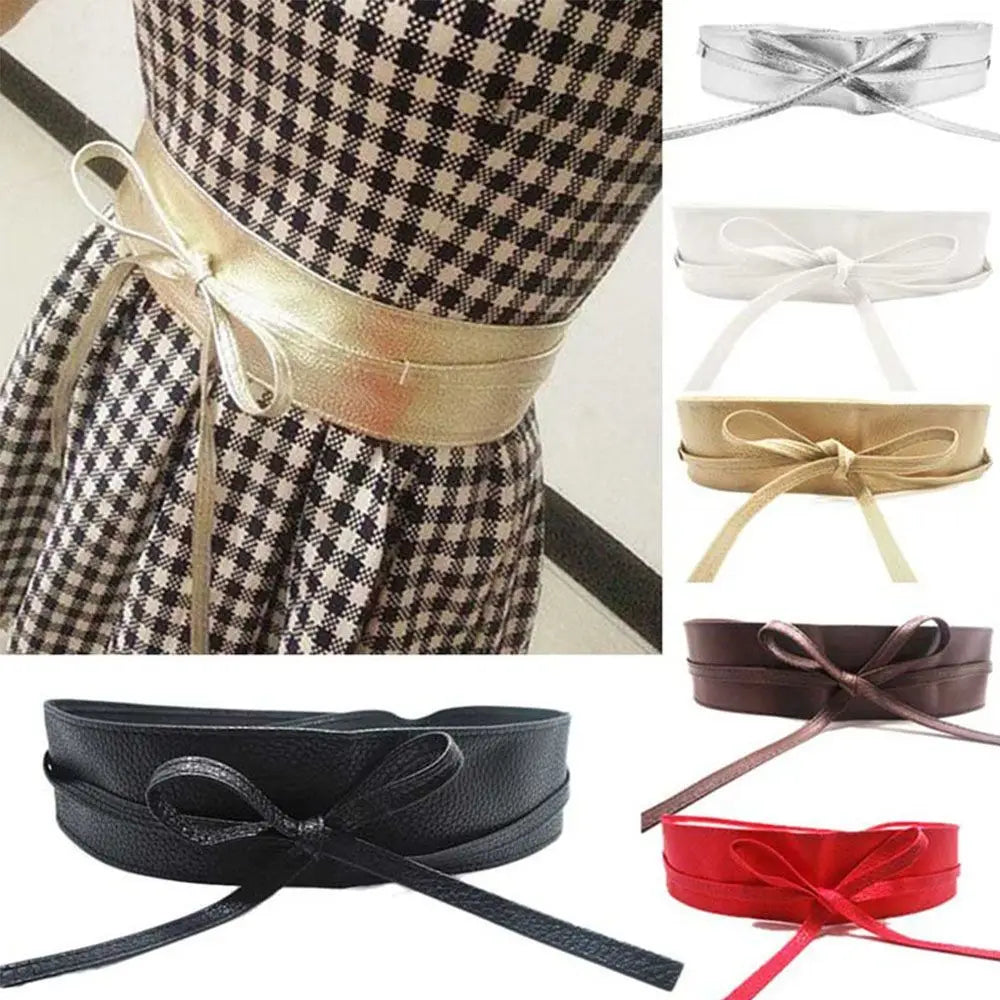 Dress Accessories for Female Soft Leather Elegant Bow Belt Ladies  Girls Belt Wide Self Tie Wrap Around Waist Band Dress Belt