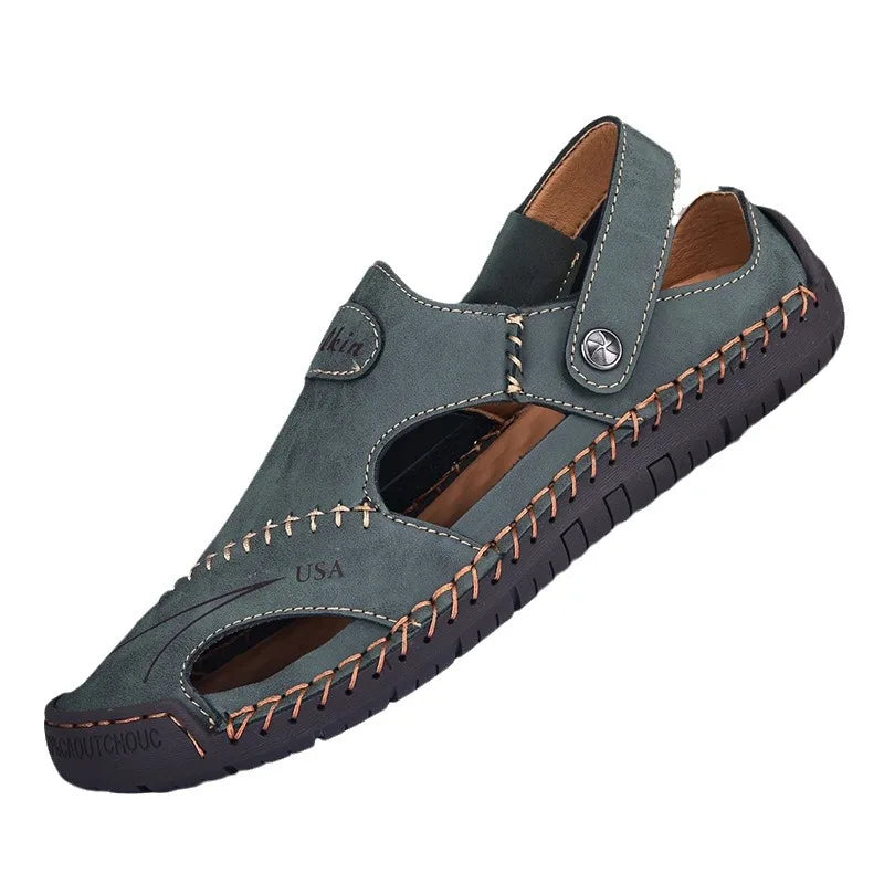 New Handmade Summer Sandals Men Breathable Leather Shoes Man Outdoor Men Sandals Antiskid Beach Sandals Hollow Shoes Fashion