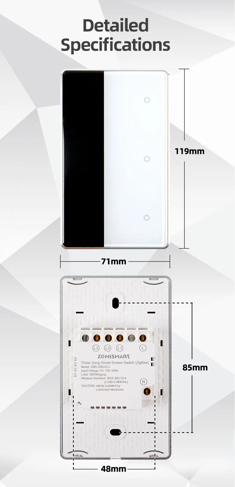Zemismart DIY Name Switch Zigbee Smart Display Screen Touch Light Switch US Type Works with Tuya Alexa Google Home Voice Control
