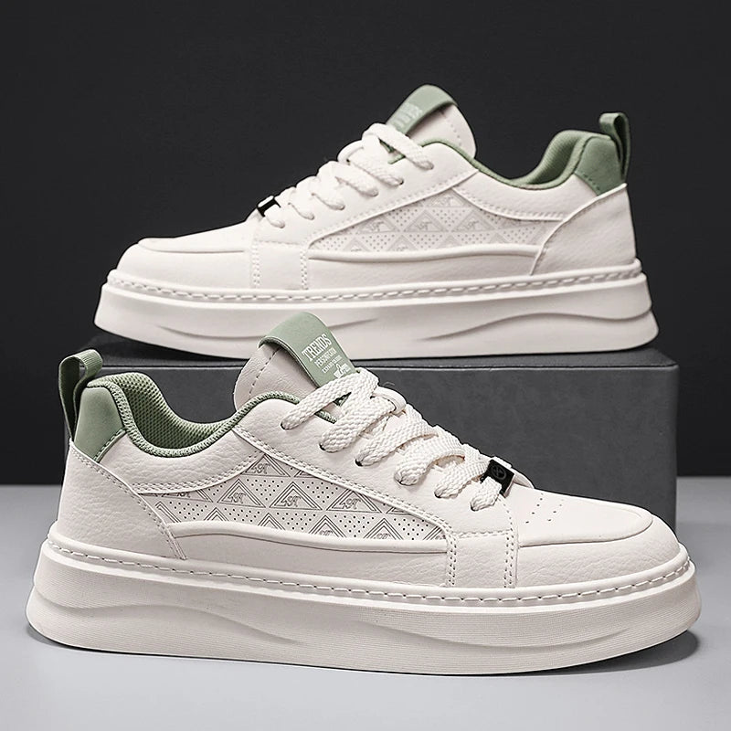 Men's sports shoes, punched sports shoes, white shoes, niche Korean version, versatile casual shoes, board shoes, trendy shoes,