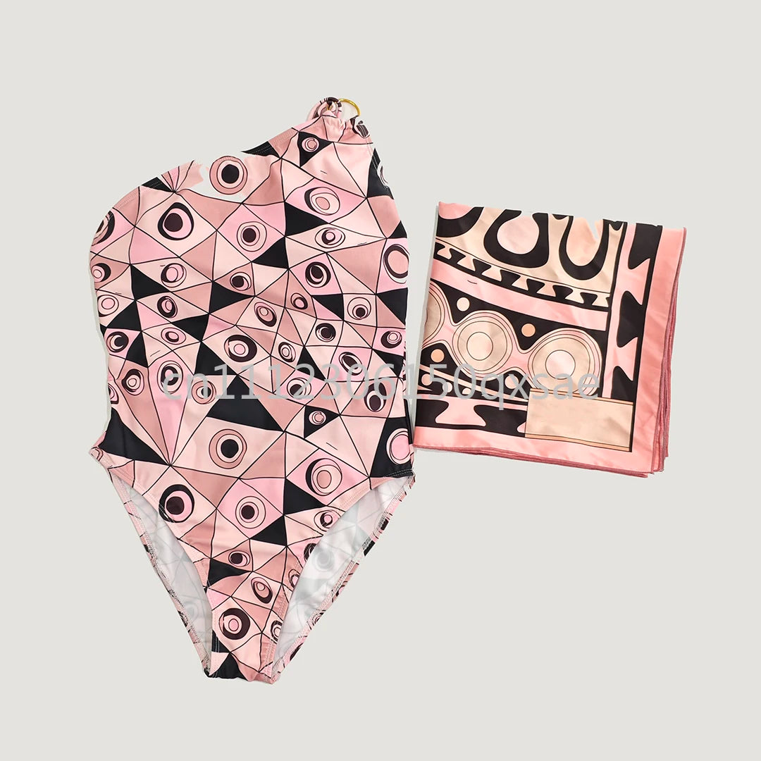 Women's Pink Headband Scarf Swimsuits with Letter Signature Logo Lady Headband Scarf Bikini Sets Beachwear Swimwear