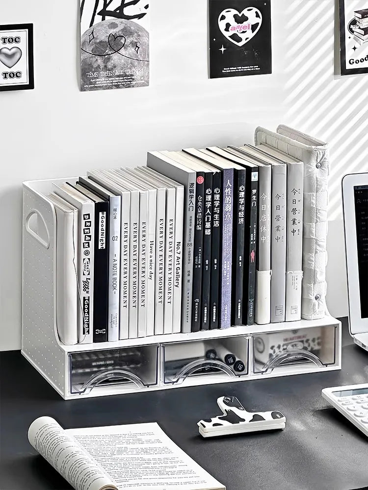 Multi-Functional Bookend Storage Box - Student Desk Organizer Pen Holder File Rack