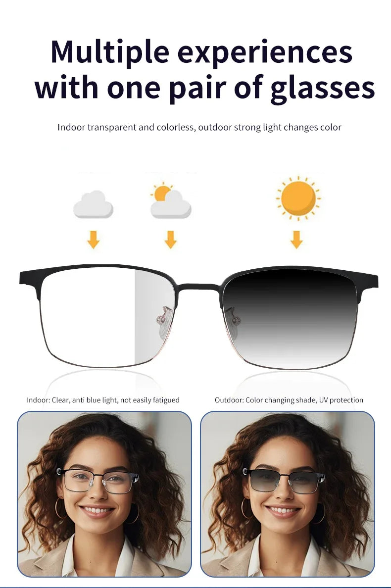 CLLOIO Wireless Bluetooth Smart  Glasses Men Myopia Prescription Photochromic Sunglasses Women Anti Blue Ray Reading Glasses