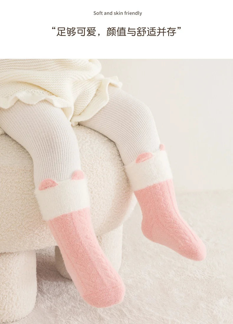 Autumn Winter Baby Socks Fleece Thickened Newborn Children Socks Warm Mid-Tube Kids Socks For Boys And Girls Baby Clothing Gifts