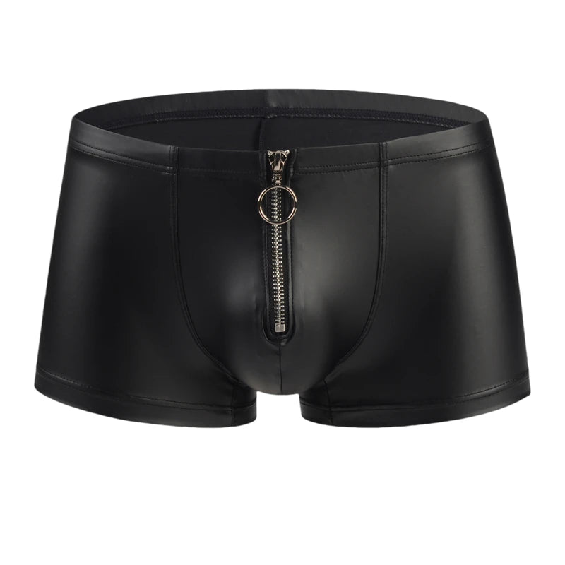 Sexy Men's Panties Faux Leather Men Boxer Shorts Underpants Zipper Slip Homme U Pouch Mens  Boxers Lingerie Cueca Calzoncillo
