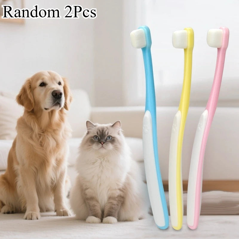 2Pcs Pet Toothbrush, Ultra-Fine Bristle Small Head Toothbrush, Soft Bristles, Oral Care For Dogs & Cats, Universal For Pets