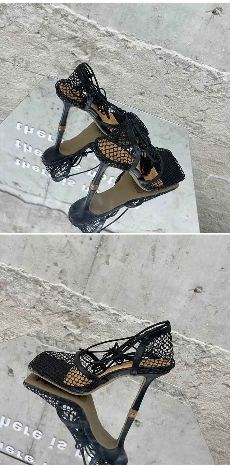 New Women's Shoes Fashion Air Mesh High Heeled Sandals for Woman Exquisite Square Head Casual Shoes Designer Shoes Zapatos Mujer