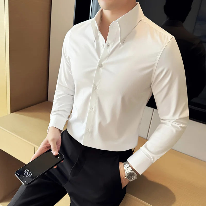 High Quality Versatile Business Casual Shirt Men Korean Fashion Long Sleeved Slim Fit Shirt Office Work Uniform Men Clothing 6XL