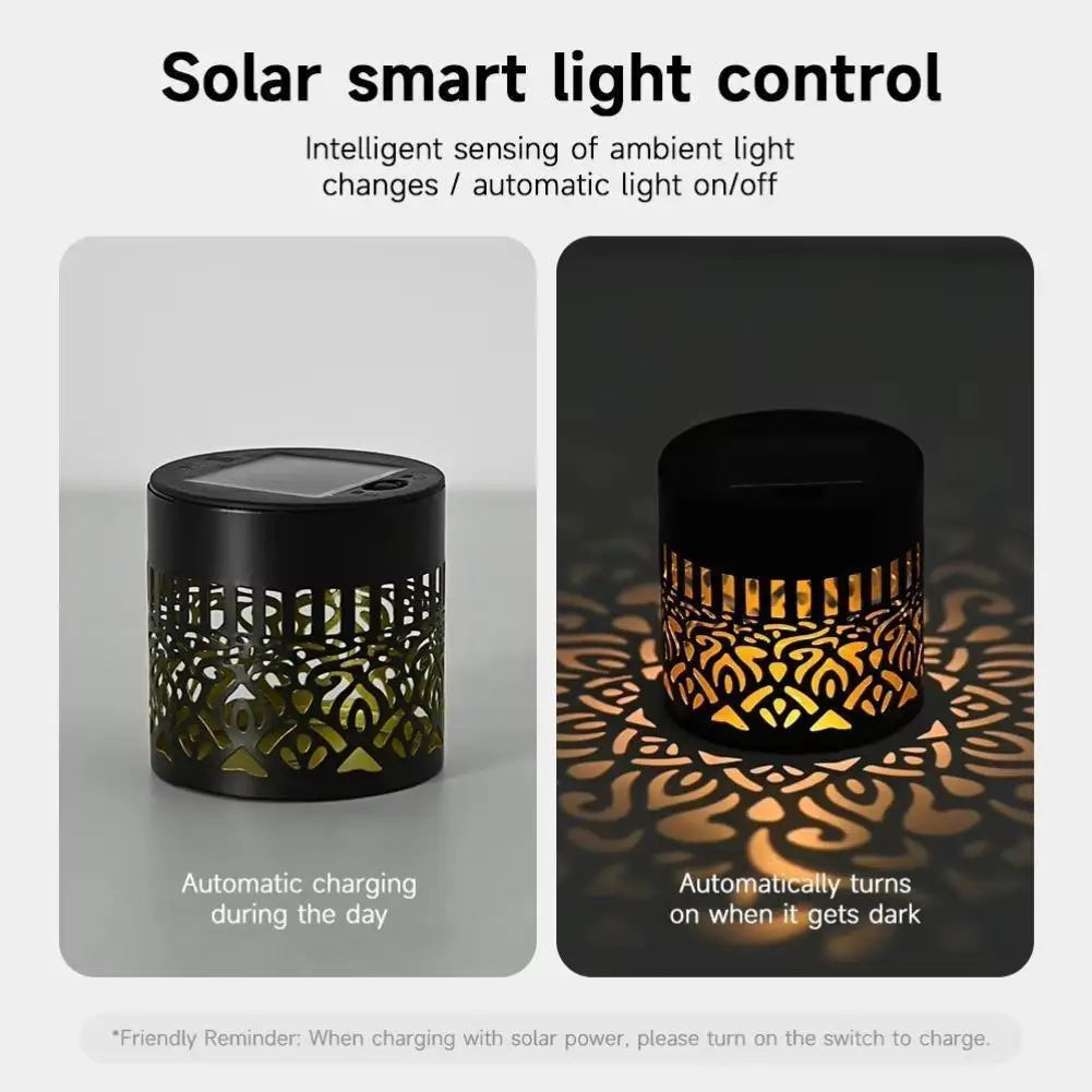 Solar Mandala Projection Waterproof Lantern, Hollow LED Wall Light for Backyard Pathway Courtyard Outdoor Night Decor