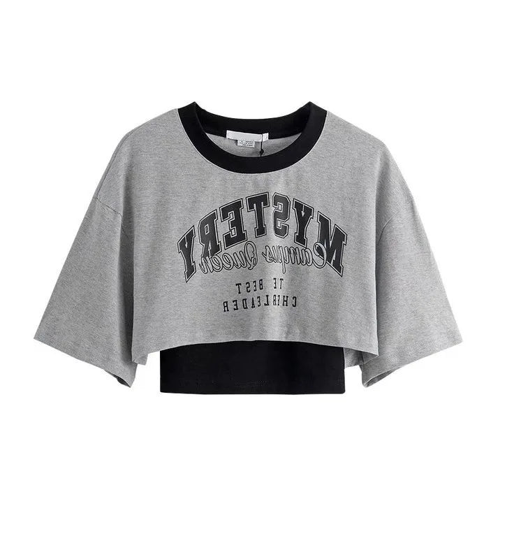 Vintage Print Graphic T-shirt Women Crop Top Short Sleeve Y2k Clothes Summer Loose Sexy Short Two-piece T-shirt Set Womens 2025