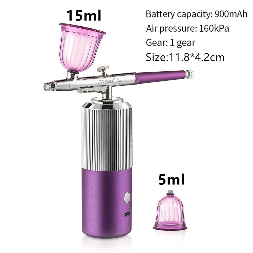 Top 0.3mm Pink Mini Air Compressor Kit Air-Brush Paint Spray Gun Airbrush For Nail Art Tattoo Craft Cake Nano Fog Mist Sprayer