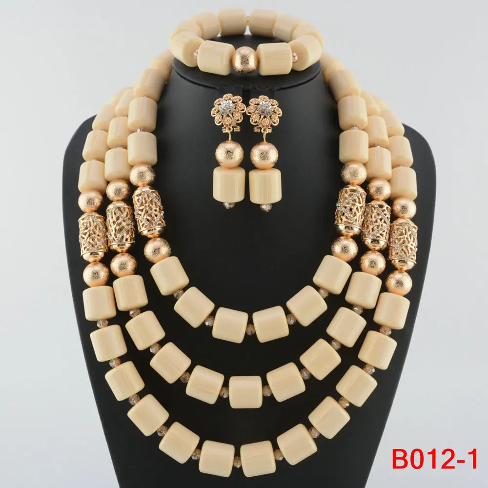 High Quality 2 Layers Artificial Coral Bead African Wedding Jewelry Set Women Necklace Nigeria Bride Party Gift