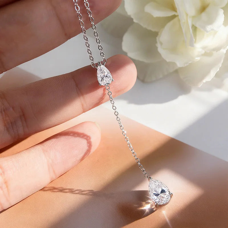 Smyoue 18k Plated Pear Cut All Moissanite Necklace Pendant 2 Gems Luxury Water Drop Jewelry Women Girls Real 925 Sterling Silver