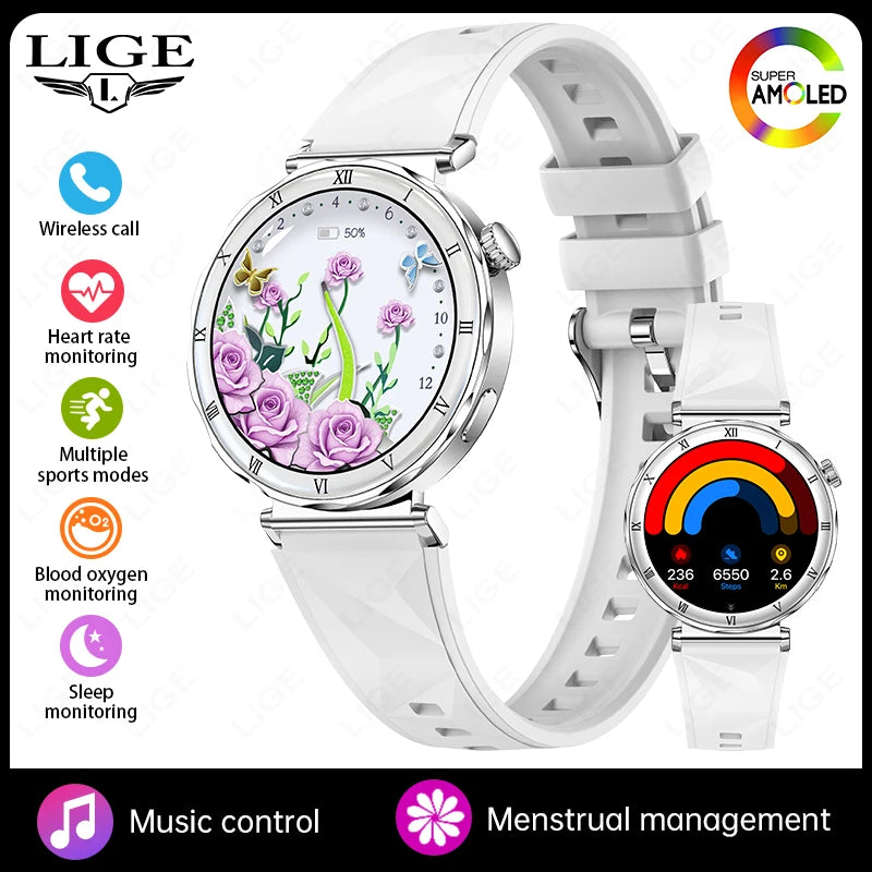 LIGE 1.19"Ultra-Slim AMOLED HD Display Fitness Tracker Smartwatch Bluetooth Call Heart Rate Monitor Waterproof Smart Watch Women