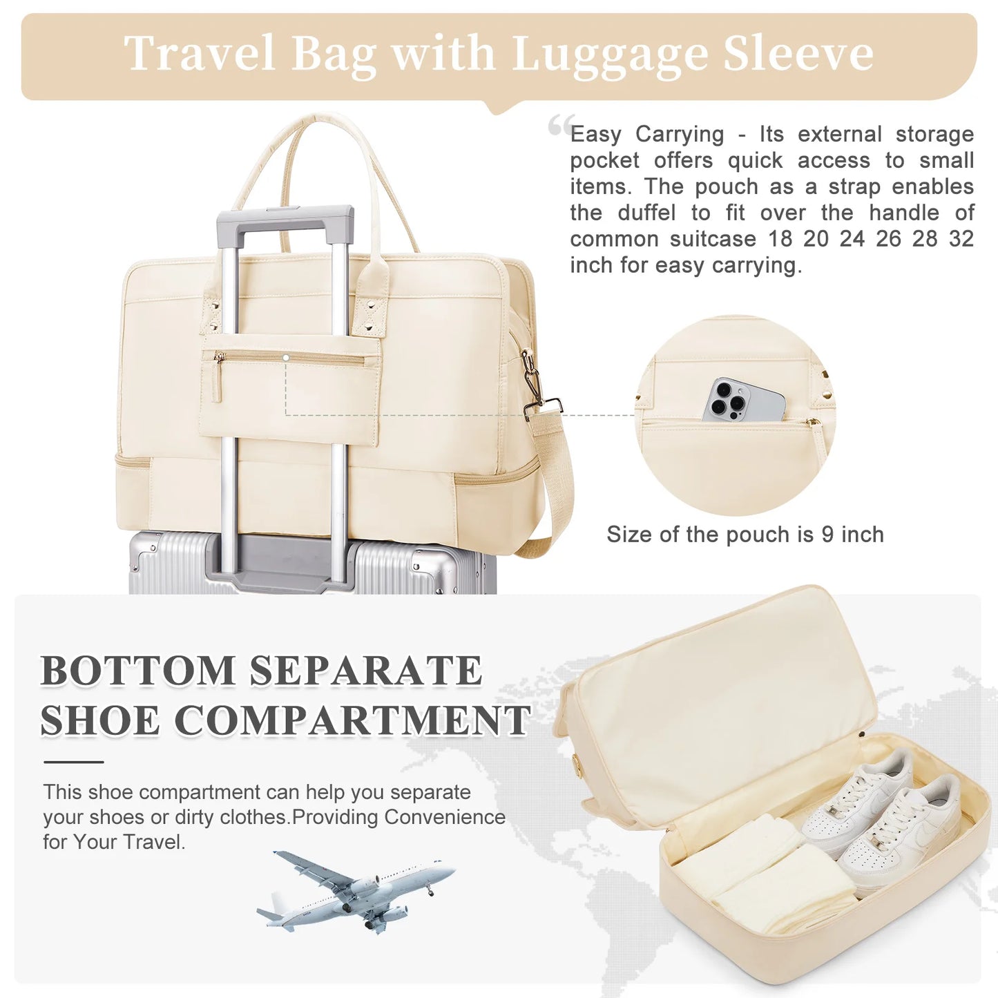 Luggage Travel Bags with a Clothes Bag and Toiletry Bag Large Capacity Daily Commuter Shoulder Bag Woman Tote Bags Handbag Woman