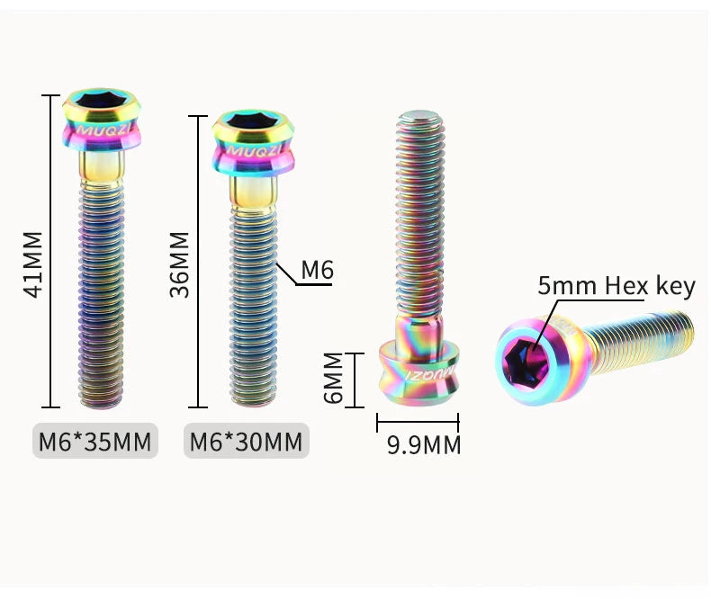 MUQZI Bike M6 Titanium Alloy Stem Top Cap Screw M6x35mm M6x30mm Super Light MTB Road Bicycle Headset Top Cap Bolt