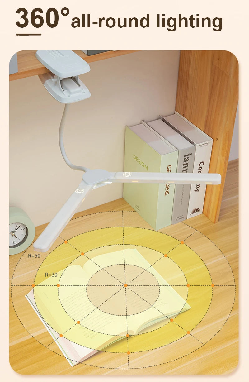 Dual Head Clip Table Lamp LED Rechargeable Eye Protection Desk Lamp Flexible Dimmable Night Lamp For Children Study Kids Reading