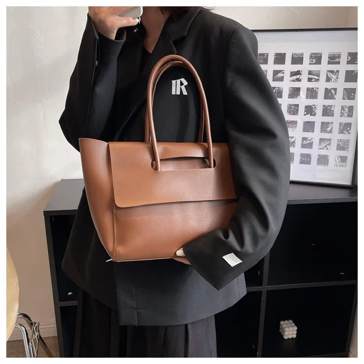 Large Capacity Women's Tote Bag Luxury PU Leather Shoulder Bag French Vintage Top-handle Handbag Casual Commute Shopper Bags