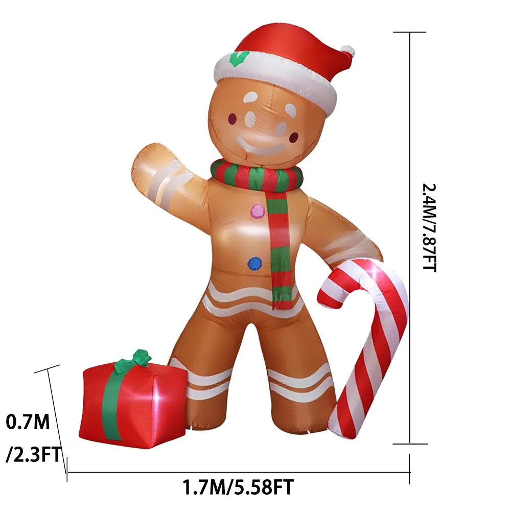 2.4M Christmas Inflatable Sitting Elf Outdoor Decoration Standing Gingerbread Man Inflatable Christmas Blow up Yard Decorations
