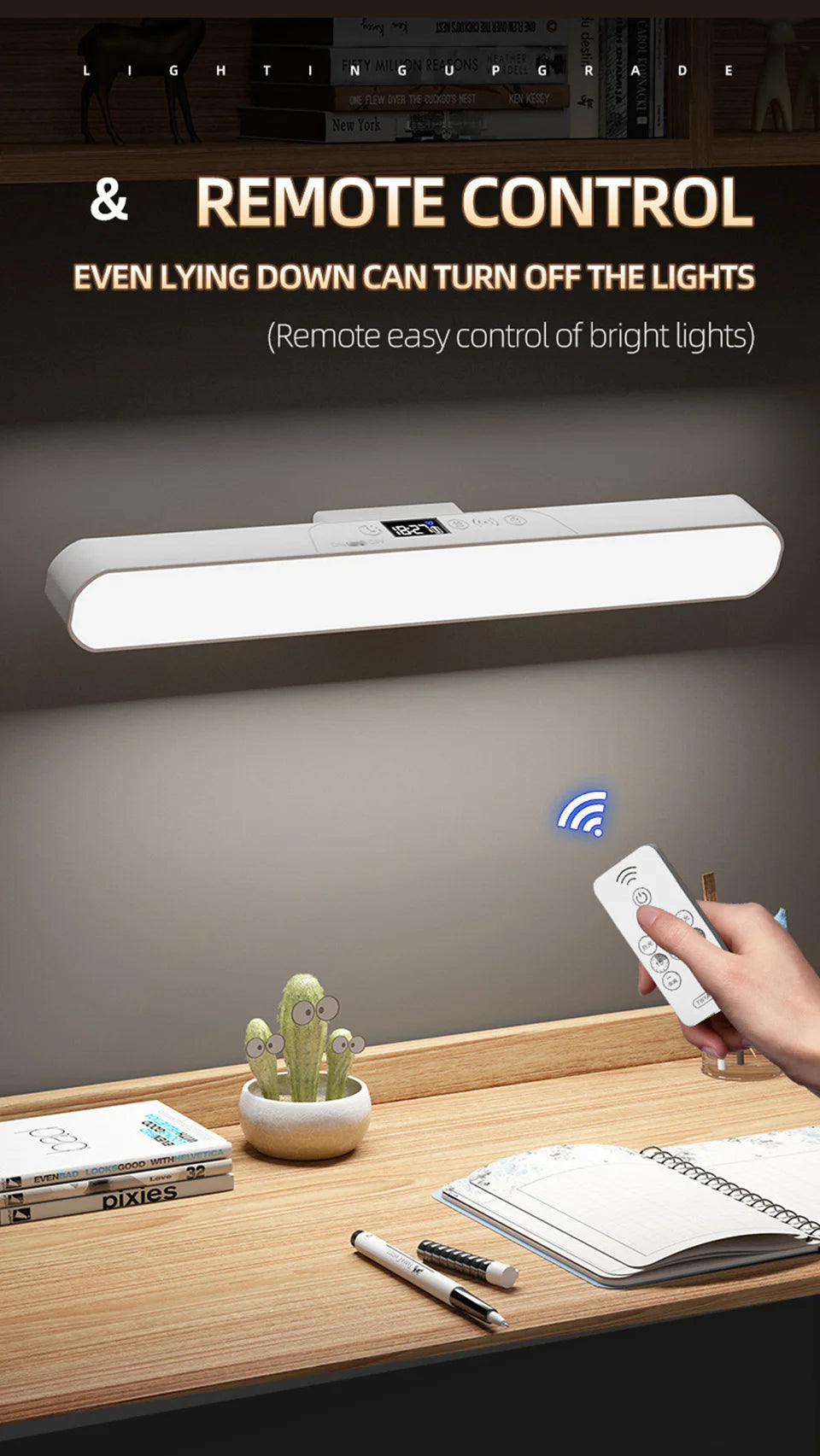 Eye-care Magnetic Desk Lamp USB Rechargeable LED Night Light Battery Status & Time Display Reading Light Table Lamp for Kitchen