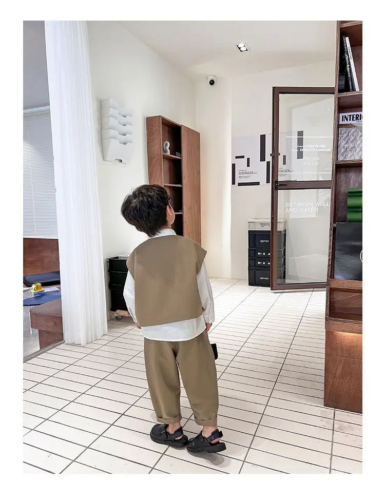 3 PCS set Spring Autumn Boy Clothing set Casual vest+ top+ Pant Kid Children baby toddler boy korea designer clothes 2-10 years