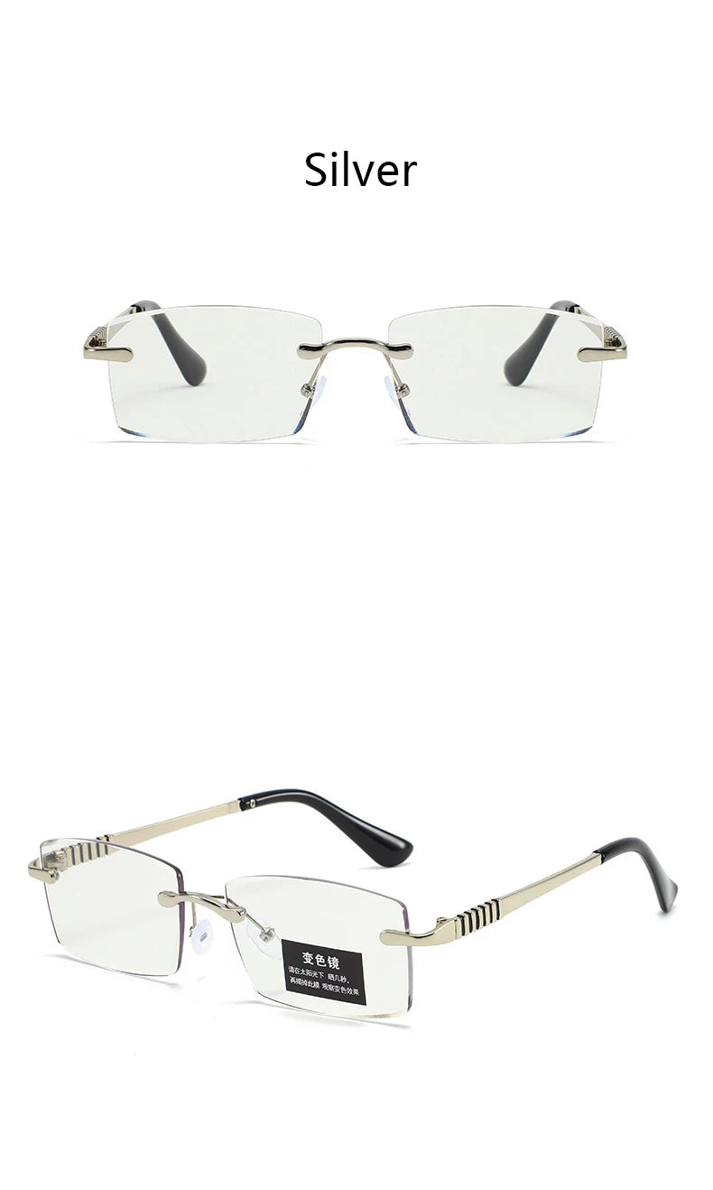 New Clear Color Changing Reading Glasses Multi-sided Metal Frameless Fashion Leisure Business For Men And Women 3006