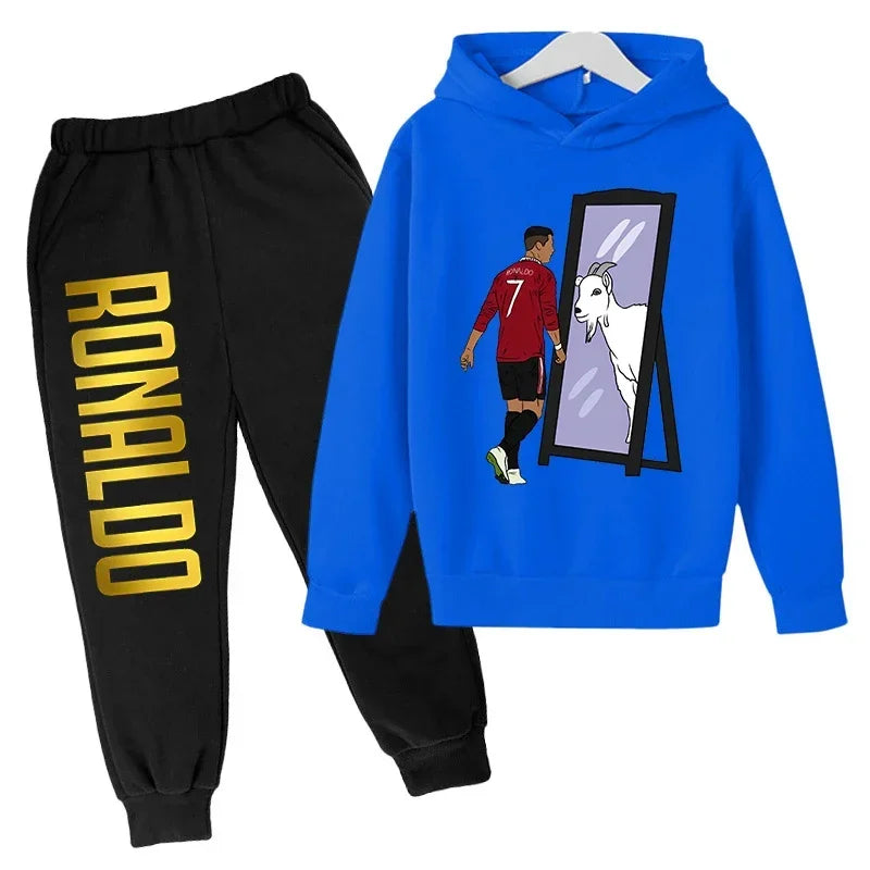 Children's Clothing Children's Sports Suit Spring and Autumn Fleece Hoodie Pants 2-piece Set Ronaldo Printed Kids Clothes Girls