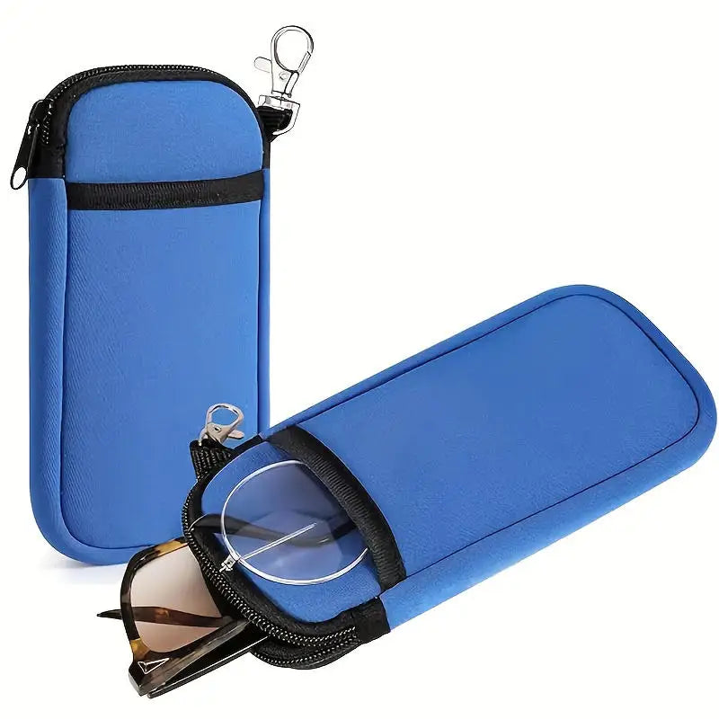 Portable Zipper Soft Glasses Case With Carabiner Sunglasses Case Zipper Eyeglass Pouch Glasses Protective Shell Bag 2 Style